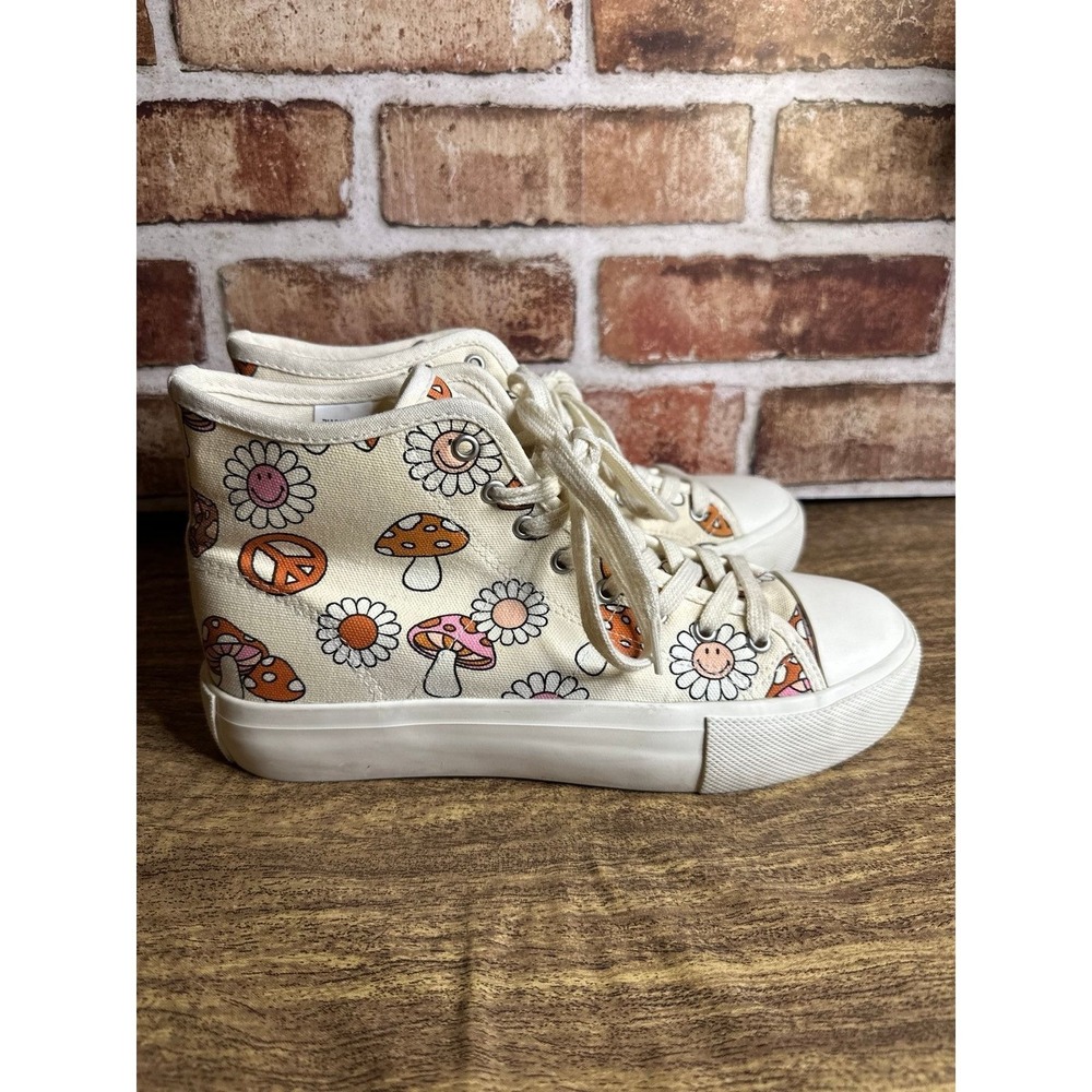 American Eagle Mushrooms & Peace Canvas High Top Sneakers Size 9